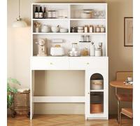 I0I&I0I Mesa de bar móvil extensible con espacio de almacenamiento, función giratoria, iluminación LED, multifuncional, para cocina, comedor (blanco + MDF 1)