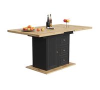I0I&I0I Mesa de comedor extensible con placa de extensión oculta y cajones, solución de almacenamiento combinada para zonas de estar flexibles (madera natural)
