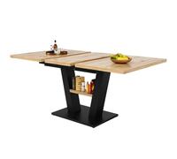 I0I&I0I Mesa de comedor extensible de madera con placas para cocina, salón, ahorro de espacio (negro + natural + MDF + metal)