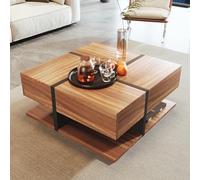 I0I&I0I Mesita auxiliar, mesa con 4 cajones, combinación única de colores y diseño de líneas, espacio de almacenamiento debajo. 78 x 78 x 36 cm (Marrón)