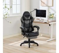 I0I&I0I Silla ergonómica para videojuegos, diseño de carreras, de piel, con respaldo alto, altura ajustable, con reposapiés, reposacabezas, soporte lumbar, para oficina, juegos, color negro y rojo