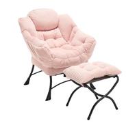 I0I&I0I Sillón de relax con reposapiés y reposabrazos, sillón de salón con bolsillo lateral, silla ergonómica de lectura de franela, silla acolchada para espacios pequeños y salones (rosa)