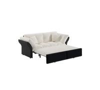 I0I&I0I Sofá cama convertible 3 en 1, tamaño Queen con mechones, 2 cojines de terciopelo, para sala de estar, habitación de invitados (2 asientos + terciopelo + beige)