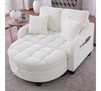 I0I&I0I Sofá cama multifuncional 2 en 1 con taburete y espacio de almacenamiento, ideal para espacios pequeños en el salón o dormitorio (beige + chenilla)