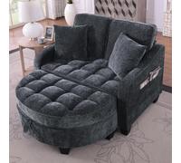 I0I&I0I Sofá cama multifuncional 2 en 1 con taburete y espacio de almacenamiento, ideal para espacios pequeños en el salón o dormitorio (negro + chenilla)