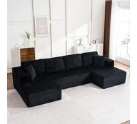 I0I&I0I Sofá modular sin boneless de tela en forma de U con superficie de descanso, moderno sofá de salón sin montaje, para salón, relajación y espacios pequeños (negro + pórtico + 3 asientos + espuma