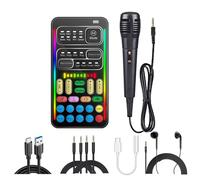 I9 Kit de tarjeta de sonido todo en uno con micrófono, auriculares para monitor y adaptador tipo C, 16 efectos de voz en tiempo real para juegos, transmisión, bromas, podcast, para TikTok/YouTube/PC