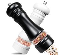 IAGORYUE Molinillo Pimienta, Molinillos de Pimienta y Sal Manual con Núcleo de Cerámica, Molinillo Especias Madera de Ajustable, Salero y Pimentero Negro/Blanco, 6.5 Pulgadas (2 Piezas)