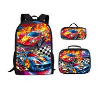 Ialtsidws Juego organizador 3 en 1 de mochila escolar de animales, mochila ligera + estuche para niños, Coche, Talla única, Moderno