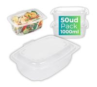 IAMI Pack 50 Fiambreras 1000 ml con Tapa Bisagra | Aptas Microondas