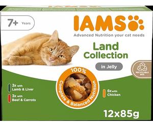 IAMS Advanced Nutrition bolsitas de alimento húmedo de la colección Tierra en gelatina, para Gatos de más de 7 años, 12 x 85 g