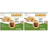 IAMS Advanced Nutrition Land Collection Alimento húmedo en Salsa, para Gatos Adultos con Diversos sabores a Carne 12 x 85g (Paquete de 2)