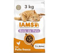 IAMS Alimento seco para gatos que ayuda a reducir la formación de bolas de pelo, comida seca para gatos adultos de más de 1 año con pollo fresco, 3 kg
