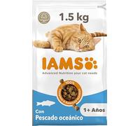 IAMS Alimento seco para gatos con pescado oceánico, comida seca para gatos adultos de más de 1 año, 1,5 kg