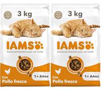 IAMS Alimento seco para Gatos con Pollo Fresco, Comida Seca para Gatos Adultos de más de 1 año, 3 kg (Paquete de 2)
