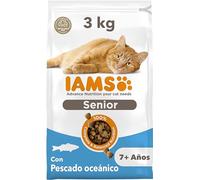 IAMS Alimento seco para gatos de edad avanzada con pescado oceánico, comida seca para gatos senior de más de 7 año, 3 kg