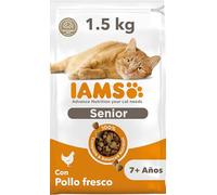 IAMS Alimento seco para gatos de edad avanzada con pollo fresco, comida seca para gatos senior de más de 7 año, 1,5 kg