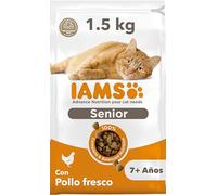 IAMS Alimento seco para gatos de edad avanzada con pollo fresco, comida seca para gatos senior de más de 7 año, 1,5 kg