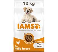 IAMS Alimento seco para perros de razas grandes con pollo fresco, comida seca para perros de edad de más de 7 años, 12 kg