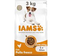 IAMS Alimento Seco para Perros Razas Peq./Med., Pollo, 3kg | Comida Seca para Perros | Para Perros Adultos de más de 1 año | Con Pollo Fresco