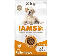 IAMS Alimento seco para perros de razas grandes con pollo fresco, comida seca para perros de edad de más de 7 años, 3 kg