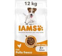IAMS Alimento seco para perros de razas pequeñas y medianas con pollo fresco, comida seca para perros de edad de más de 8 años, 12 kg
