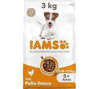 IAMS Alimento Seco Perros Senior Razas Peq./Med., Pollo, 3kg | Comida Seca para Perros | Para Perros Senior | Con Pollo Fresco