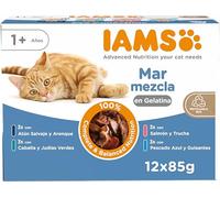 IAMS Advanced Nutrition Sea Collection Alimento húmedo en gelatina, para gatos adultos con diversos sabores a pescado 12 x 85g