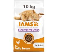 IAMS Alimento seco para gatos que ayuda a reducir la formación de bolas de pelo, comida seca para gatos adultos de más de 1 año con pollo fresco, 10 kg