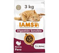 IAMS Alimento seco para gatos con digestión sensible - comida seca para gatos adultos de más de 1 año rico en pavo, 3 kg