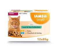 IAMS Advanced Nutrition Land & Sea Collection Alimento húmedo en salsa, para gatos senior con diversos sabores a carne y pescado, 12 x 85g