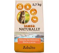 IAMS Naturally Alimento Seco para Gatos Adultos, Salmón y Arroz, 2,7kg