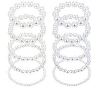 IANFAN 10 pulseras de perlas, apilables, elásticas, de perlas para mujer, 4/6/8/10/14 mm, perlas de imitación ABS de varios tamaños, joyería de boda, fiesta nupcial para damas de honor y bailes, color