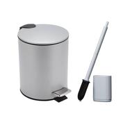 iAnomla 3L Papelera Baño con Pedales de Acero, Gris Papelera Baño Pequeña con Cepillo Para Inodoro, Diseño Compacto y Moderno, con Tambor Interior Extraíble y Cierre Suave, Para Pequeñas Oficinas