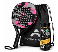 ianoni PR8100 Juego de iniciación de pala de pádel - Incluye bolsa de transporte y 3 pelotas de pádel Pro S - Pala ligera de control y potencia para jugadores principiantes e intermedios-8100 rosa