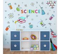 IARTTOP Colorido adhesivo de pared de laboratorio de ciencias de estudiantes, tubo de prueba de aparatos químicos, microscopio de pared de libro, biología, experimento, ciencia, calcomanías impermeables para decoración de la pared del cuarto de clase.
