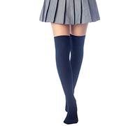 iB-iP Mujer Calcetas Largas Lisas Elegantes Color Sólido Autoregentes, Talla: Talla única, Marina de guerra