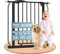IB STYLE Barrera de Seguridad Berrin - Barrera de Puerta, Cierre Automático, Extensión Incluida, Bloqueo Seguro, Perros Grandes y Bebés, Negro, Ancho: 165-175 cm