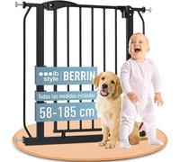 IB STYLE Barrera de Seguridad Berrin - Barrera Extensible, Montaje a Presión, Cierre con Una Mano, Valla Metálica, Infantil y Perros, Negro, Ancho: 125-135 cm
