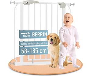 IB STYLE Barrera de Seguridad Berrin - Montaje a Presión, Sin Tornillos, Cierre Automático, Bebés y Niños, Blanco, Ancho: 58-66 cm