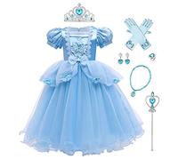 IBAKOM Disfraz de Cenicienta Sofia Vestido Princesa Niñas Fiesta Cosplay Carnaval Traje Halloween Navidad Ceremonia Cumpleaños Trajes Azul 1 (con Accesorios) 4-5 años