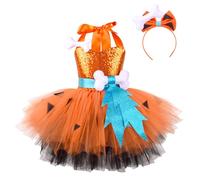 IBAKOM Disfraz de Halloween para niñas, vestido tutú con diadema, disfraz de cosplay para niños, fiesta, carnaval, naranja, 2 años
