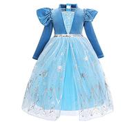 IBAKOM Disfraz de Niña Princesa Elsa Frozen Reina de Nieve Carnaval Halloween Navidad Fiesta Cosplay Cumpleaños Vestido Azul 3 8-9 años
