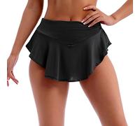 IBAKOM Falda de cintura alta con volantes para mujer, para yoga, correr, gimnasio, entrenamiento, hipster, rave, escenario, pole dance, mini pantalones cálidos Activewear Lencería Faldas, Black