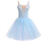 IBAKOM Leotardo de Ballet para Mujer, Disfraz de Lago de los cisnes, Estampado Floral, Vestido de Baile Profesional de Tul, tutú, Azul-Cielo, S