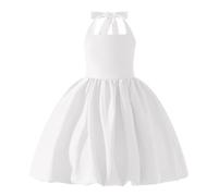 IBAKOM Vestido con volantes para niña: vestido de princesa de verano con espalda descubierta y corte trapecio, ideal para fiestas, cumpleaños, bodas y bailes, blanco, 12 años