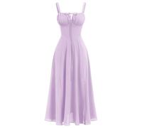 IBAKOM - Vestido de verano para mujer, espagueti con tirantes de primavera, vestido bohemio, delantero, tenedor swing Midi sol, falda fiesta, vacaciones, playa, vestido, púrpura-s, XS
