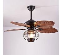 IBalody Industrial Black Fan Light Outdoor Gazebo Ventilador de Techo de Vidrio soplado con Luces Temporización remota 6 Speed Mute Ventilador de Techo Luz para Comedor Dormitorio