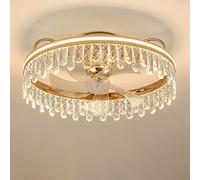 IBalody Luz de Techo LED Regulable Continua con Ventilador Interior K9 Luces de Techo de Cristal Iluminación del Ventilador Ventilador de Techo Dorado de 6 velocidades con luz para Dormitorio Comedor