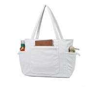 ibalulu Bolso Mujer de Lona, Gran Shopper Tote Bag, Bolso Portátil 15.6 Pulgadas, Bolso Playa con Cremallera, Bolso de Mano Tote Bandolera para Trabajo Oficina Escuela Gimnasio Viajes (Blanco)